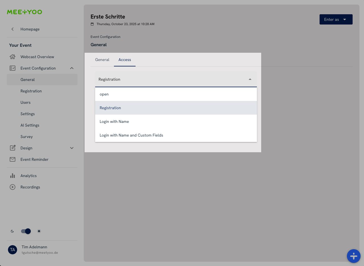 Meetyoo Show: Change access method