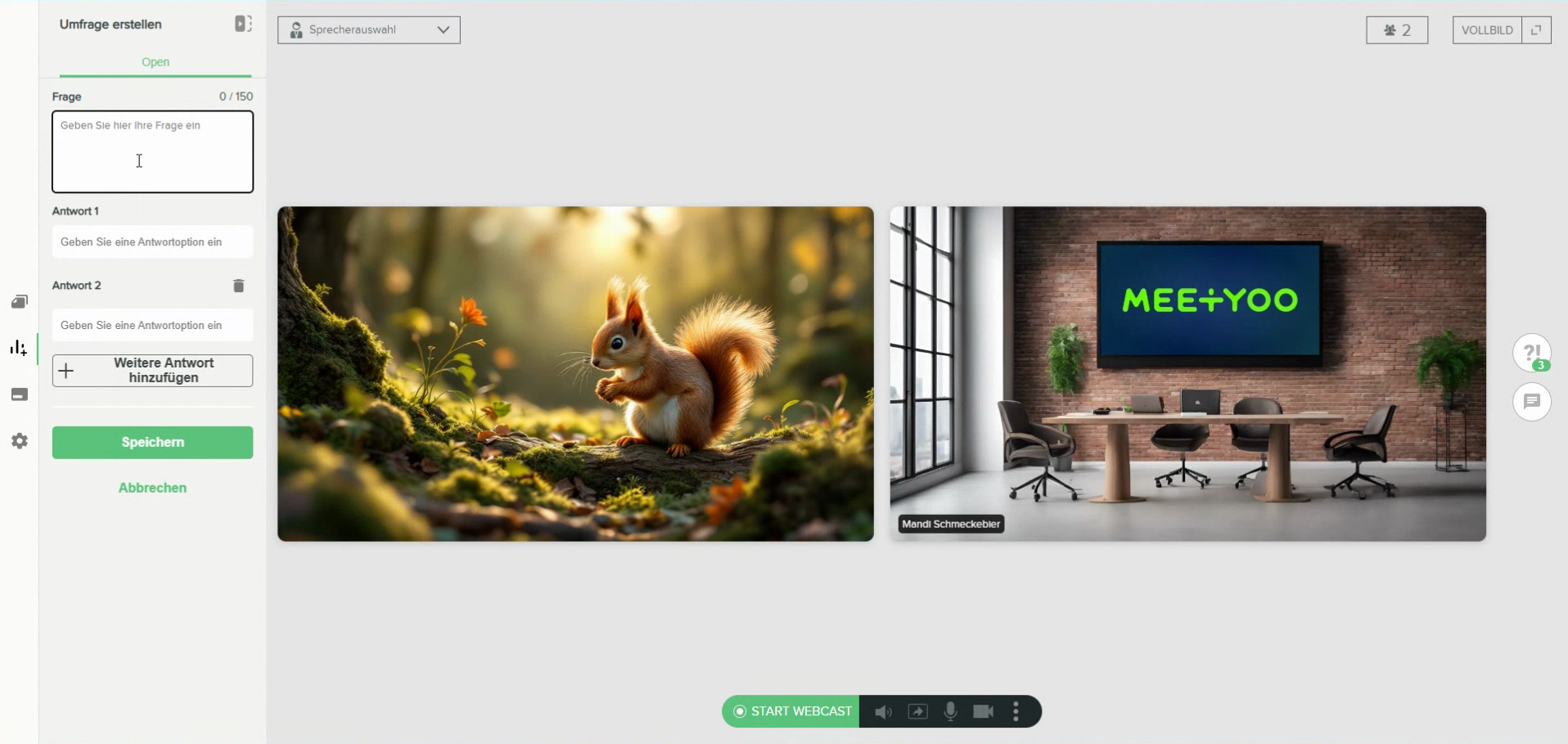 Frage und Antwortmöglichkeiten eingeben