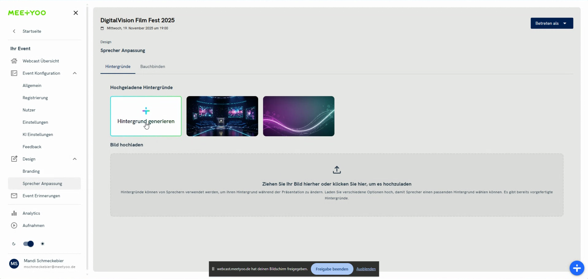 Screenshot des Buttons zum Generieren von KI-Hintergrundbildern.