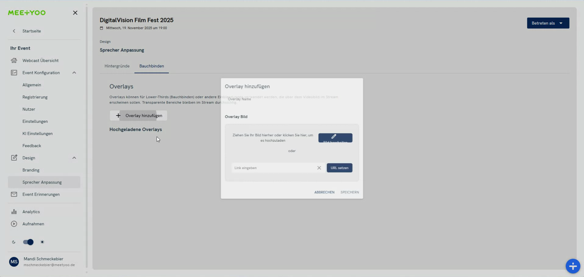 Screenshot des Pop-up-Fensters zum Hinzufügen eines Overlays.