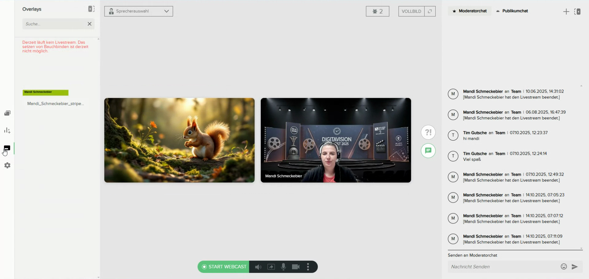 Screenshot des Hintergrund-Einstellungsfensters mit einer Auswahl an Hintergründen und der Speakerin.