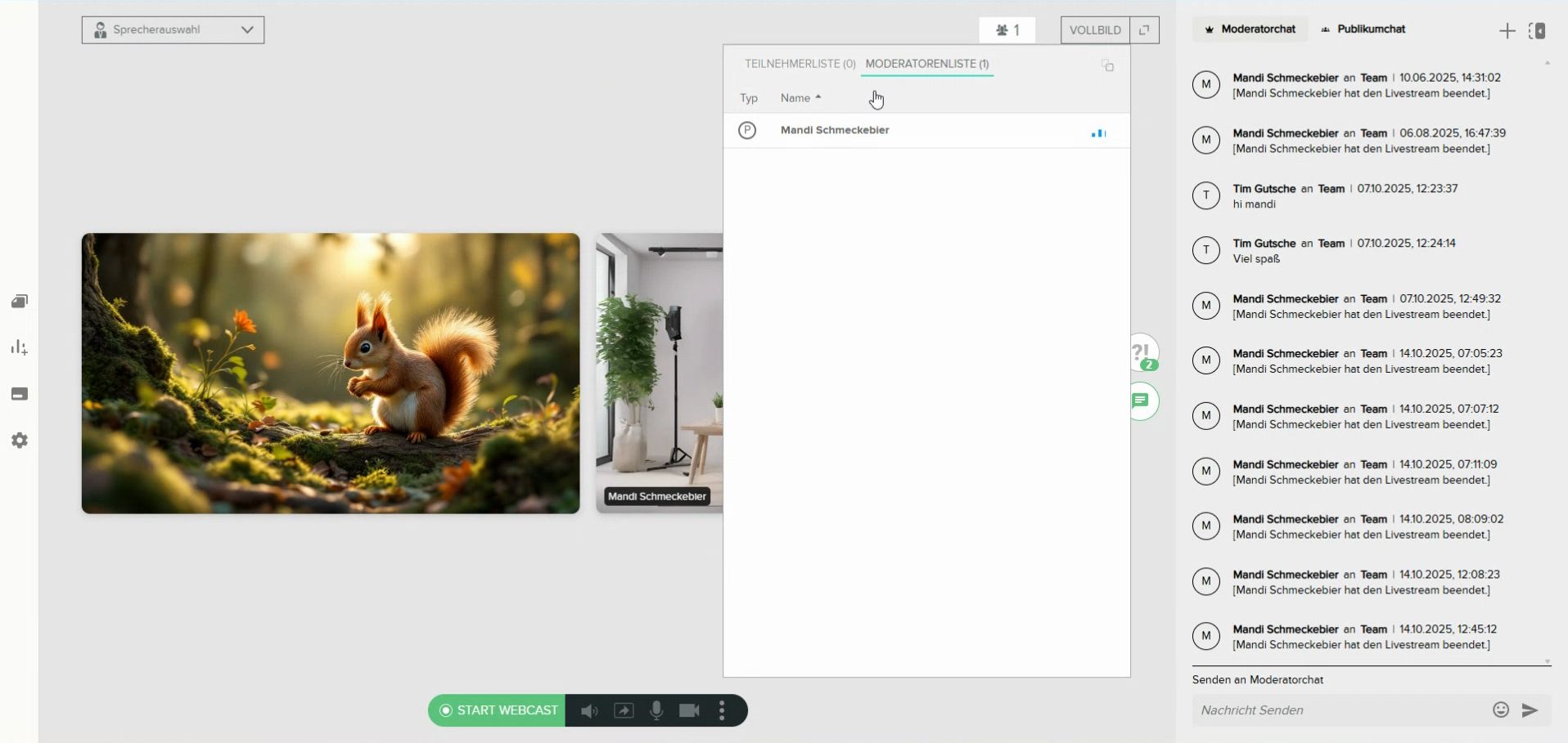 Teilnehmerliste und Moderatoren