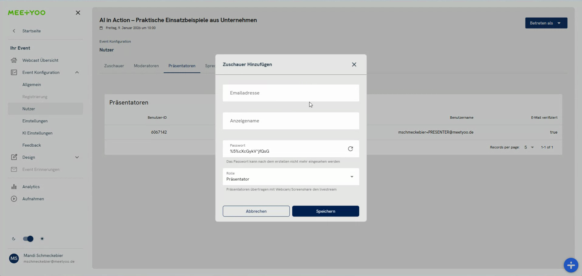 Dialog for adding a presenter