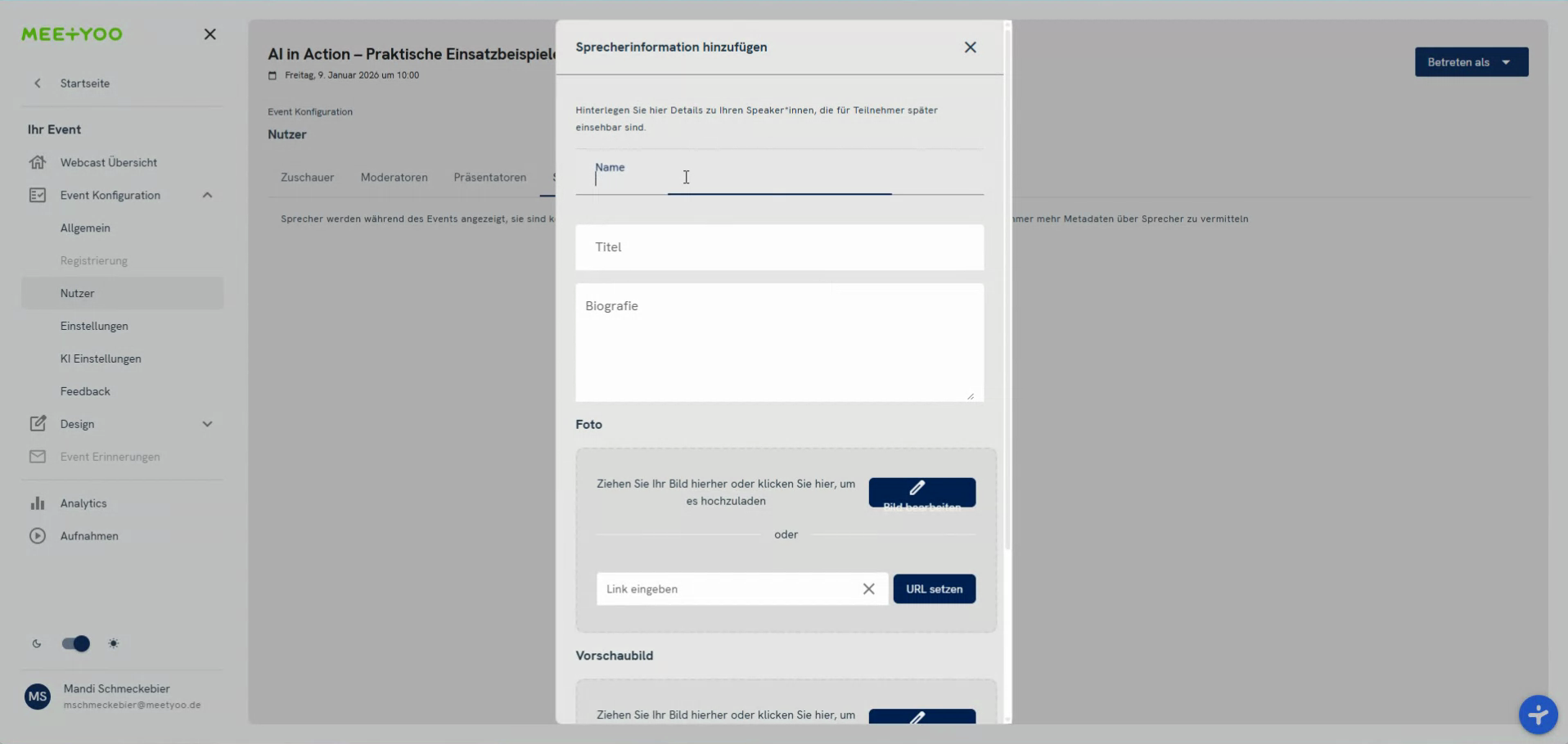 Dialog for adding Speaker Information