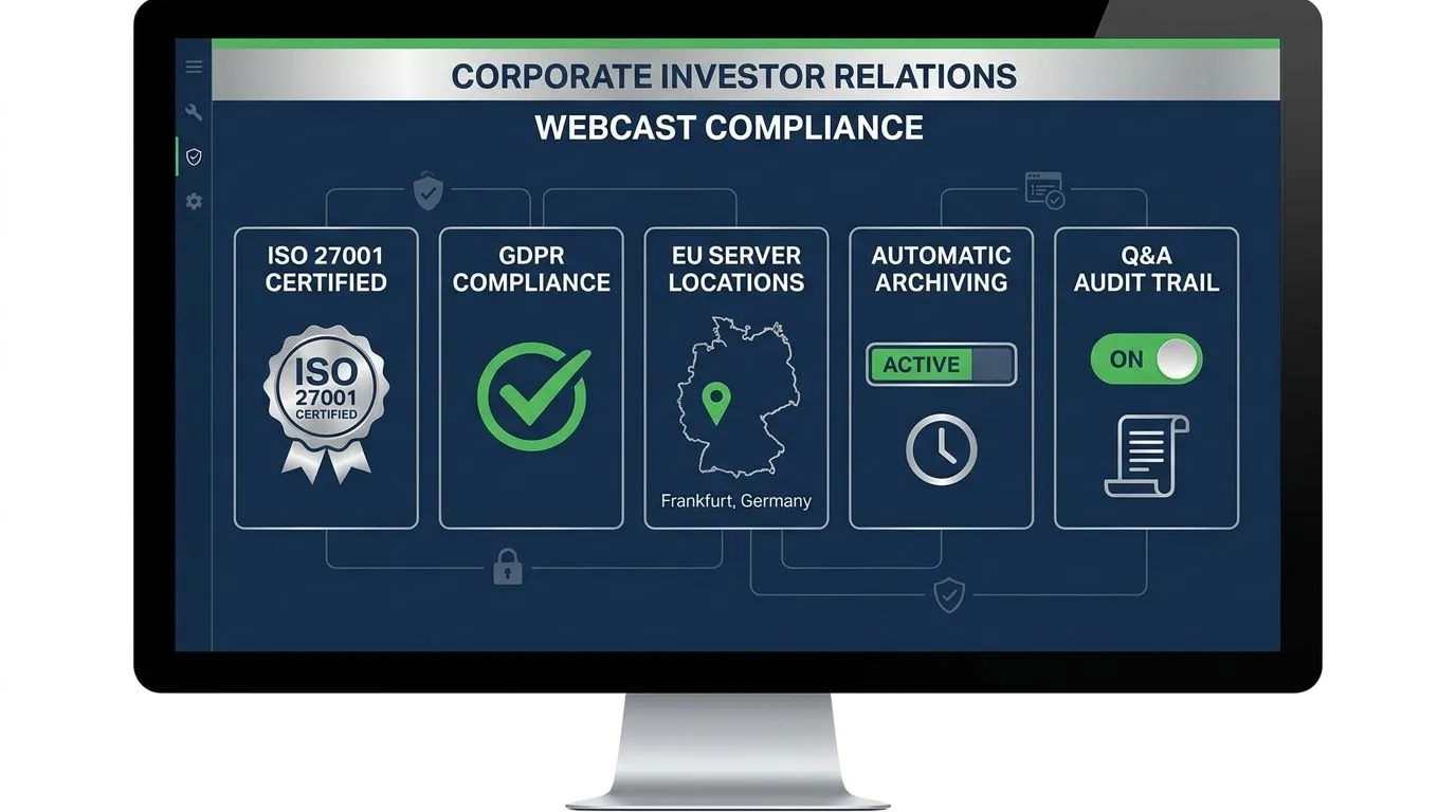 IR Webcast Compliance: ISO 27001, DSGVO-konform, EU-Server, Q&A Audit Trail