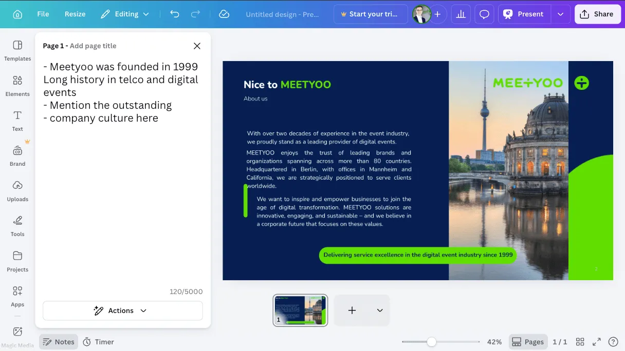 Adding notes in Canva