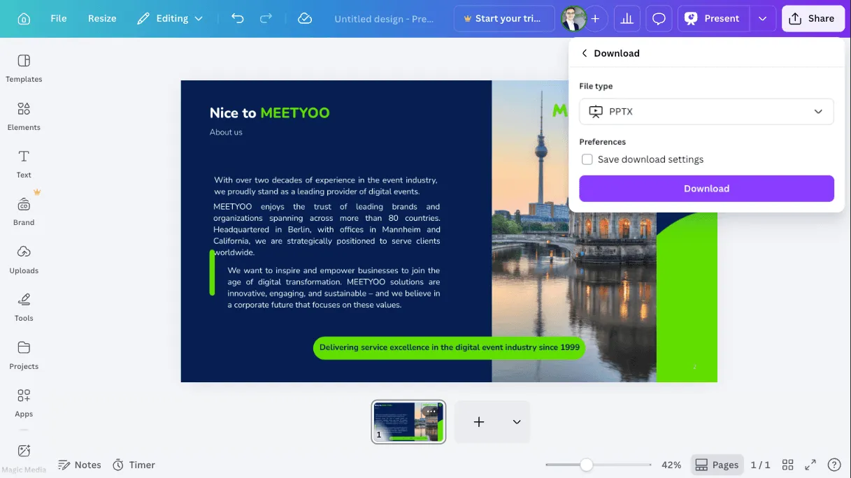 Choosing PPTX format