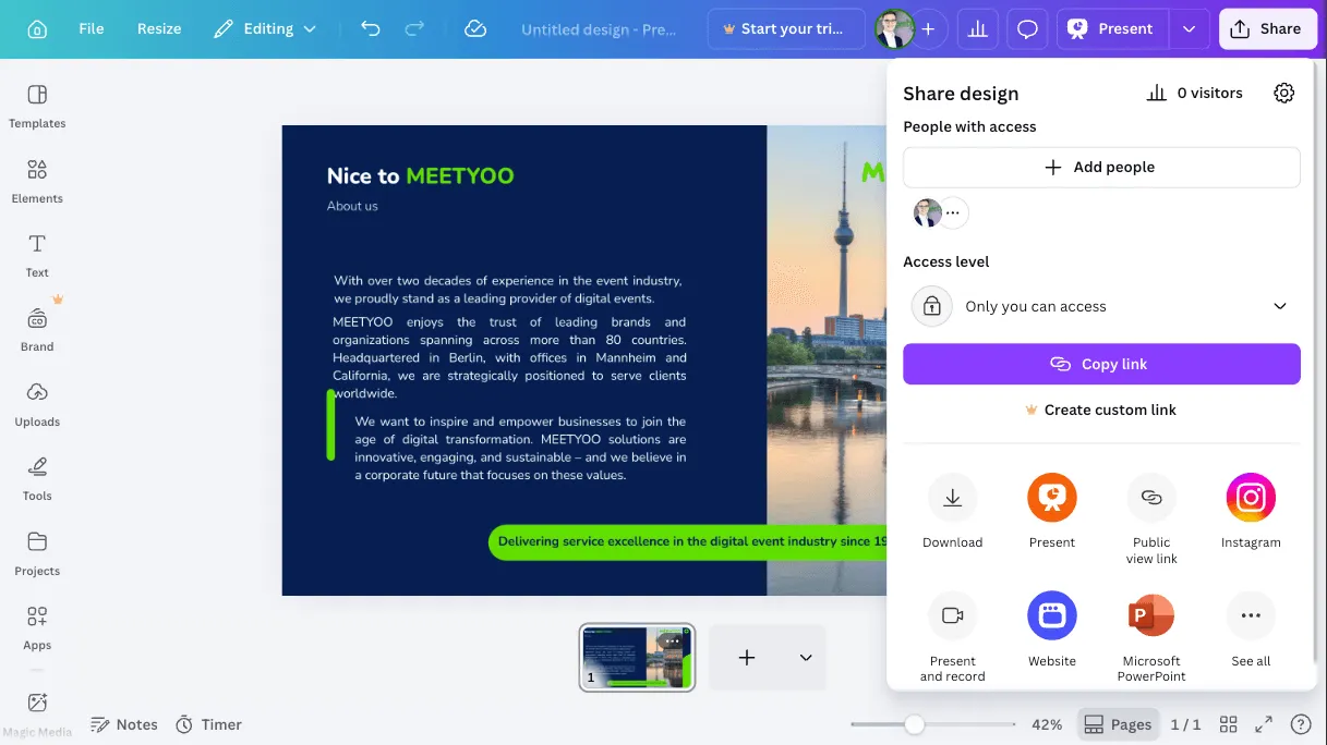 Share presentation in canva