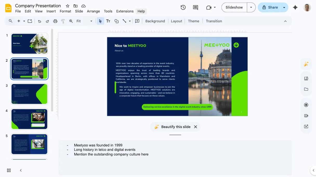 Google Slides notes interface
