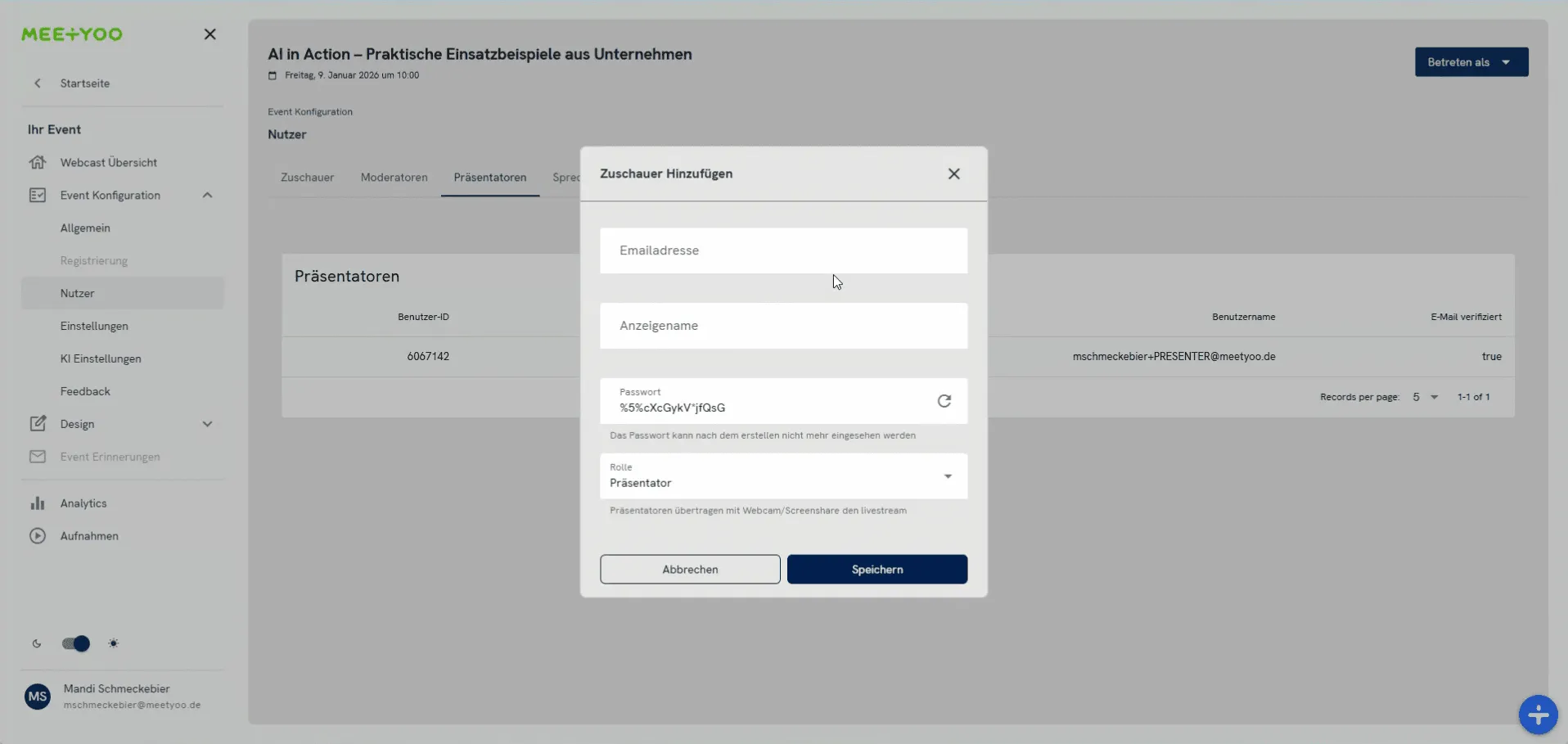Dialog for adding a presenter