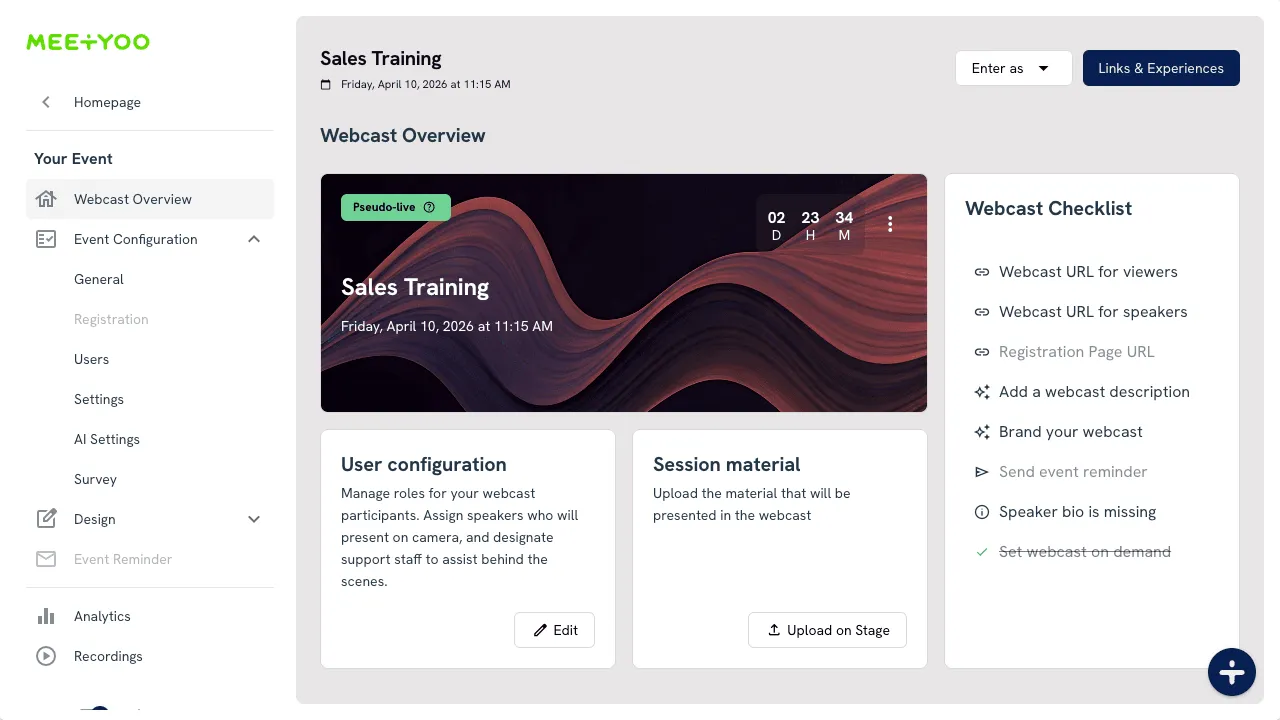 Pseudo-Live-Badge in der Event-Übersicht