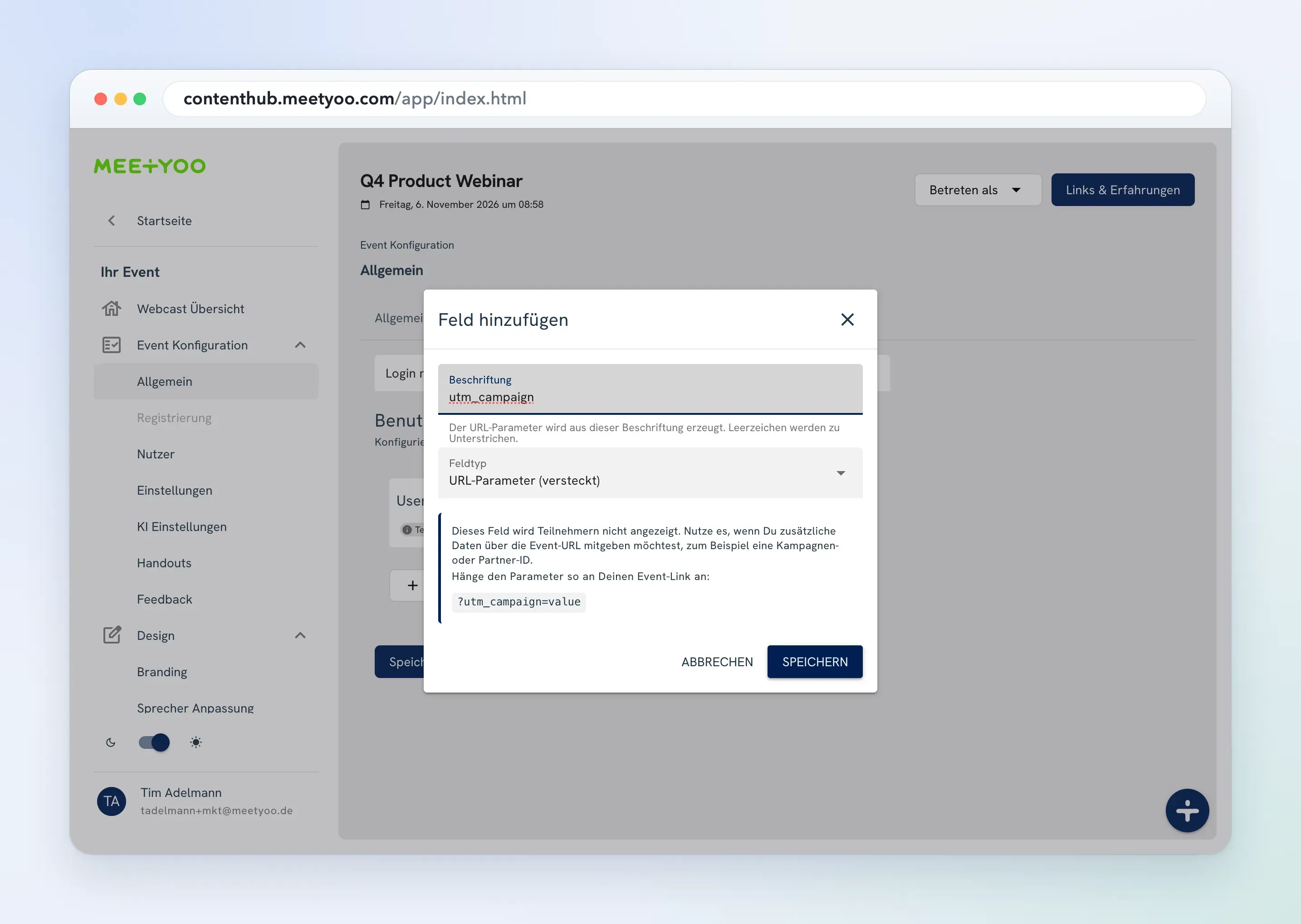 Adding a hidden custom field for the utm_campaign parameter in the login settings