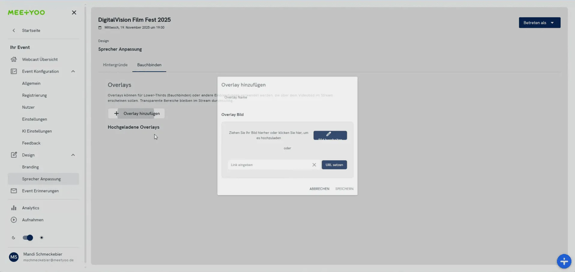 Screenshot des Pop-up-Fensters zum Hinzufügen eines Overlays.