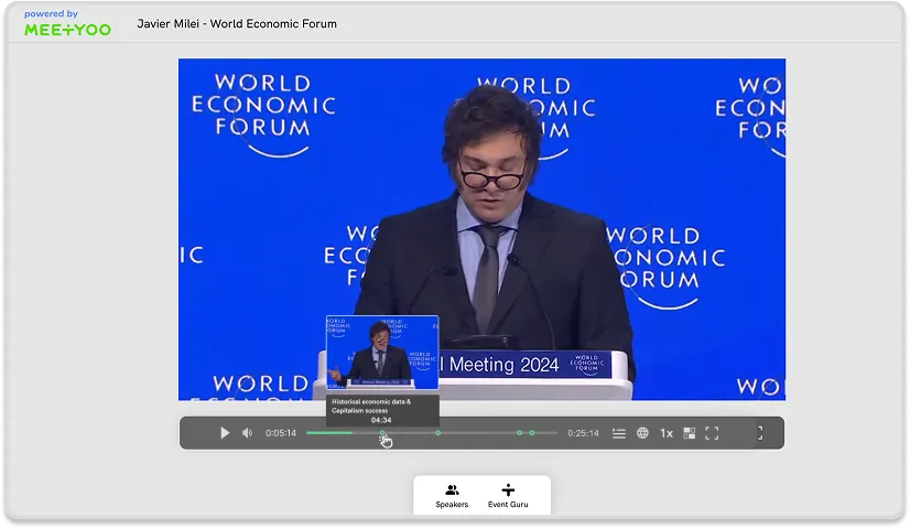 Video timeline showing spark icons highlighting key moments, speaker emphasis points, and engagement spikes
